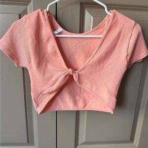 Aeropostale Peach Ribbed Tie-Front Crop Top